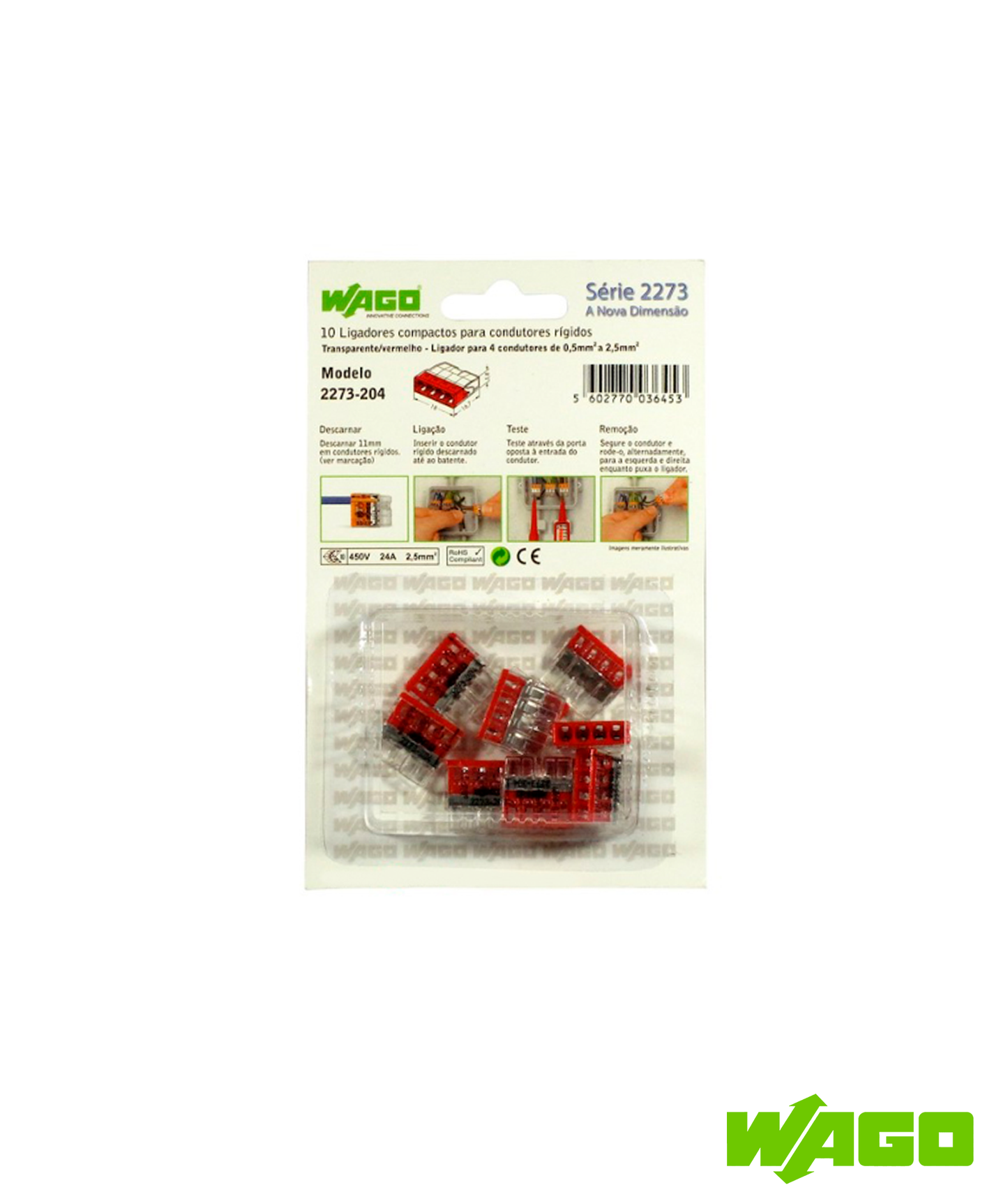 Conjunto 10 Ligadores Wago para 4 Condutores (0,5mm² a 2,5mm²)