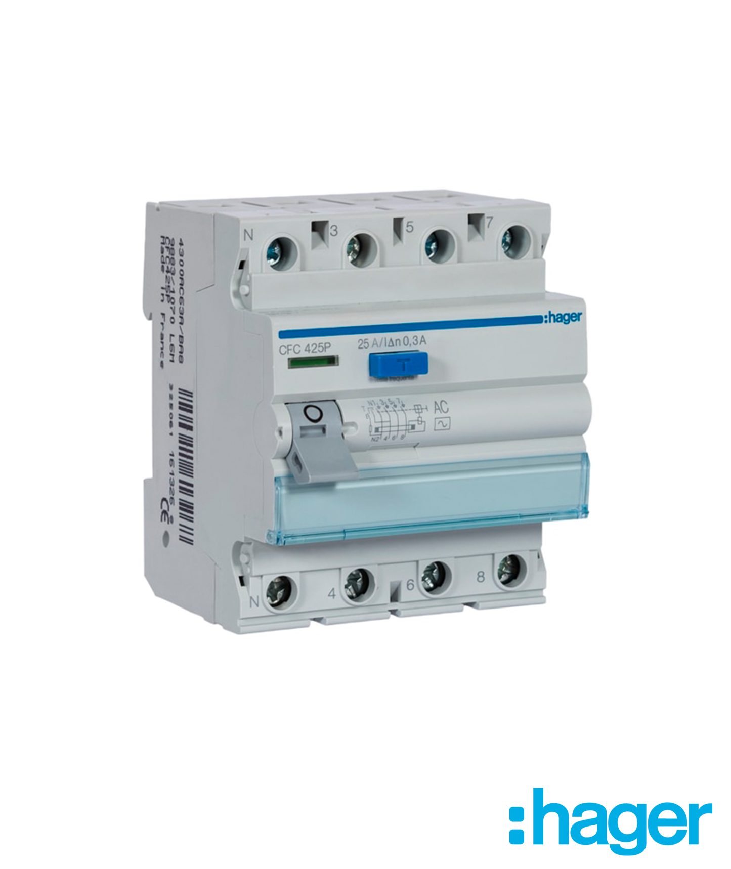 Interruptor Diferencial 4P 25A 300mA Tipo AC 4 Módulos