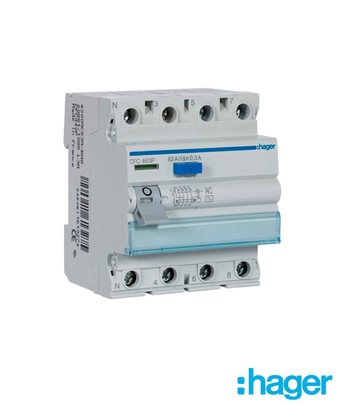 Interruptor Diferencial 4P 63A 300mA Tipo AC 4 Módulos