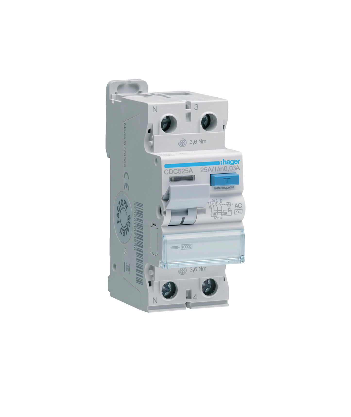 Interruptor Diferencial 1P+N 25A 30mA Tipo AC 2 Módulos