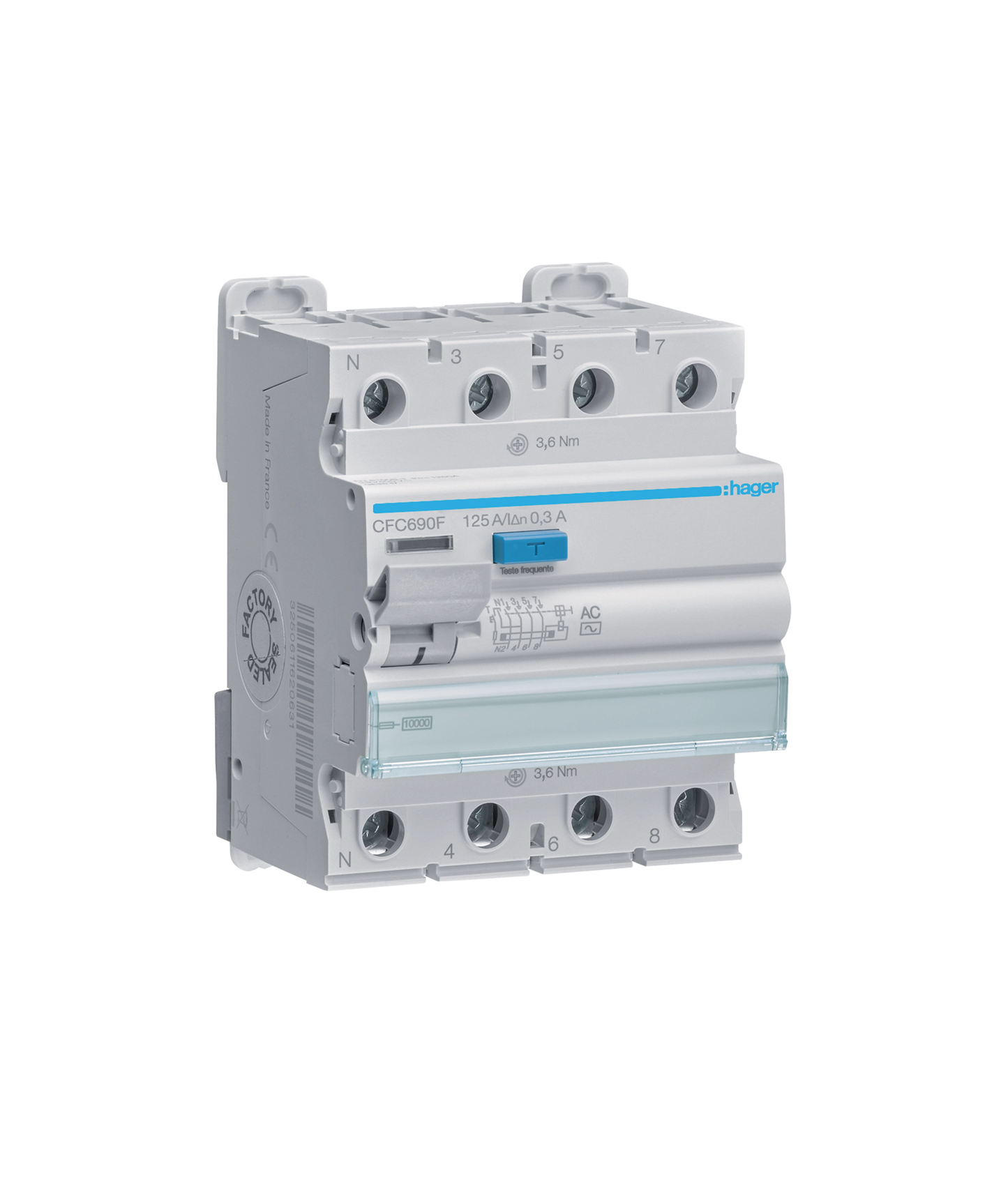 Interruptor Diferencial 4P 125A 300mA Tipo AC 4 Módulos