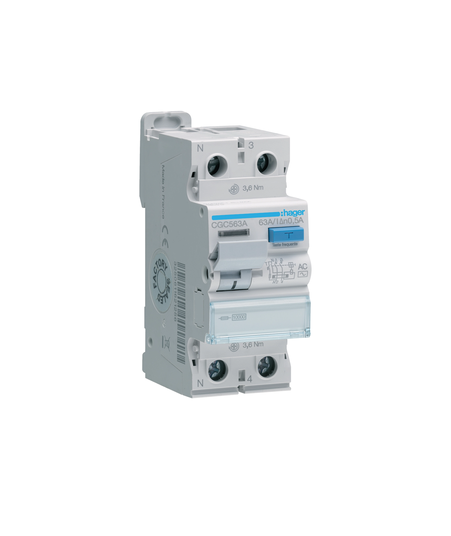 Interruptor Diferencial 1P+N 63A 500mA Tipo AC 2 Módulos