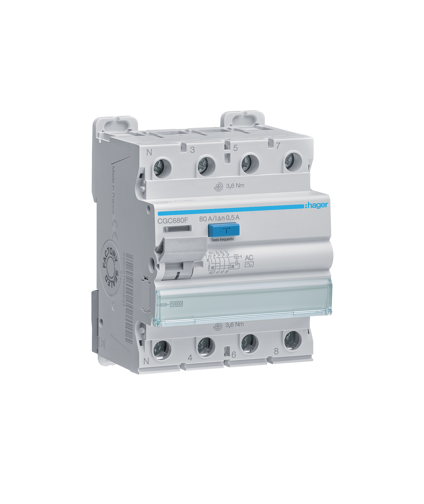 Interruptor Diferencial 4P 80A 500mA Tipo AC 4 Módulos