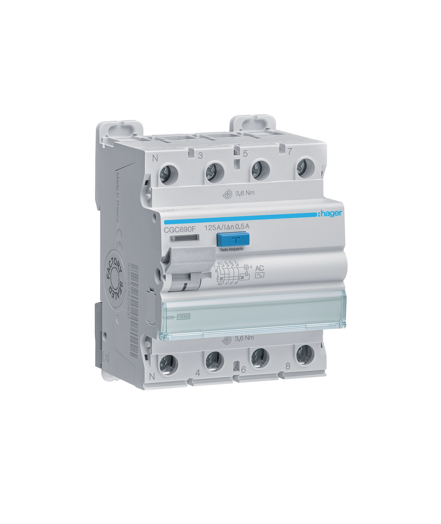 Interruptor Diferencial 3P+N 125A 500mA Tipo AC 4 Módulos