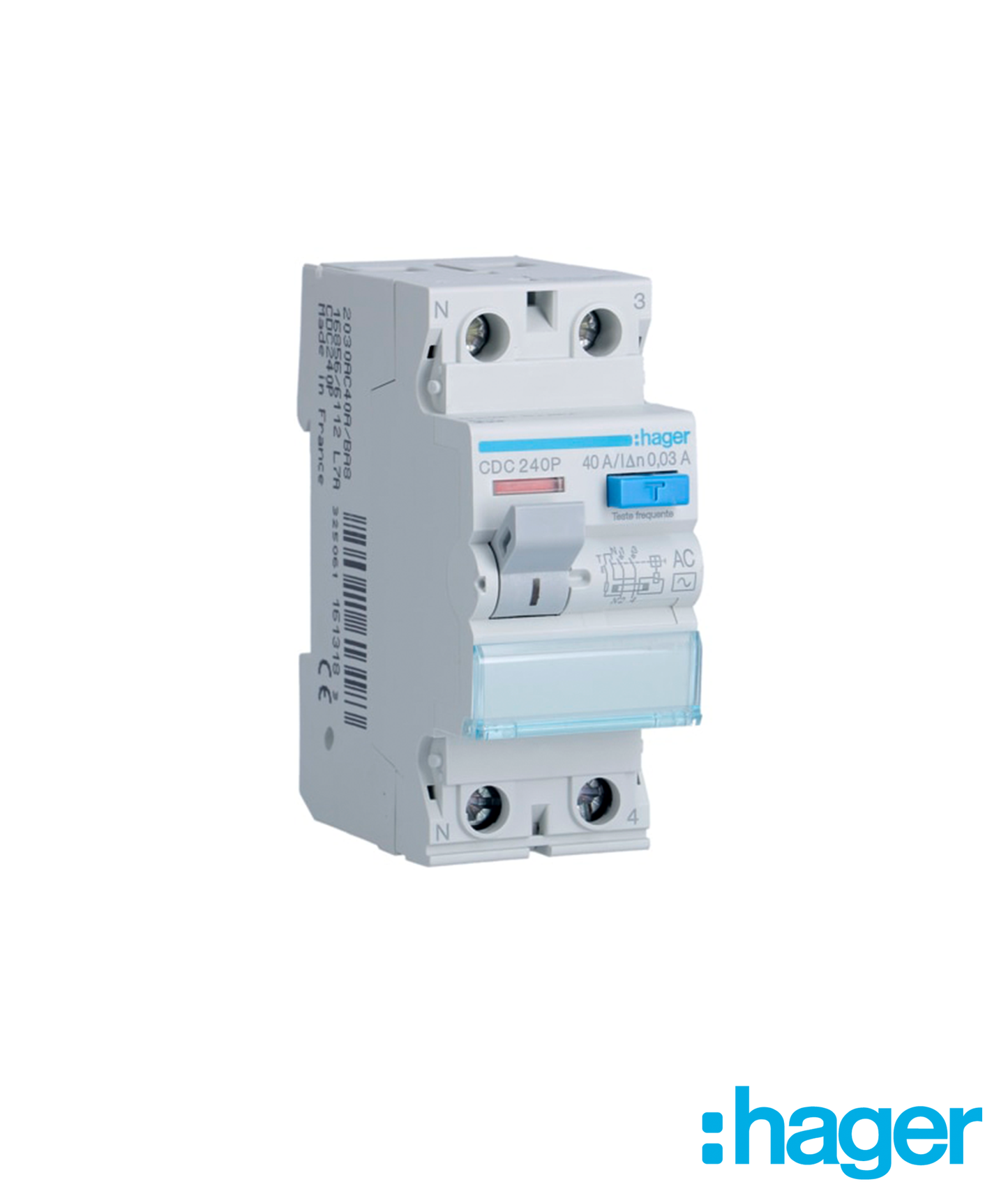 Interruptor Diferencial 2P 40A 30mA Tipo AC 2 Módulos