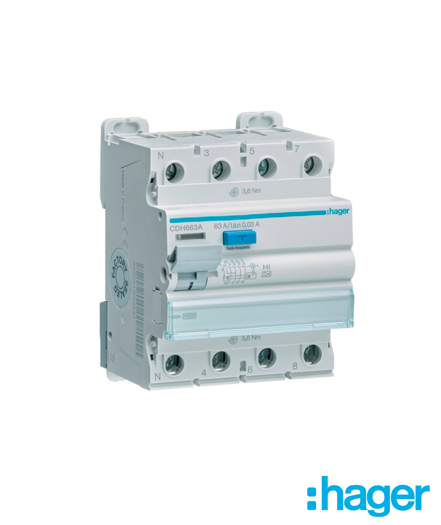 Interruptor Diferencial 3P+N 63A 30mA Tipo HI 4 Módulos
