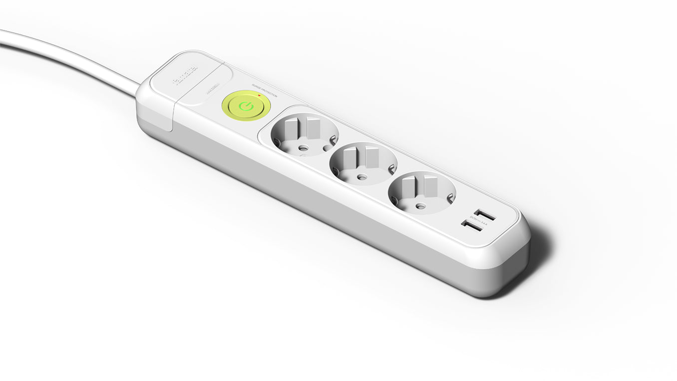 Extensão 3 Tomadas 16A com Interruptor e 2 Portas USB Branco