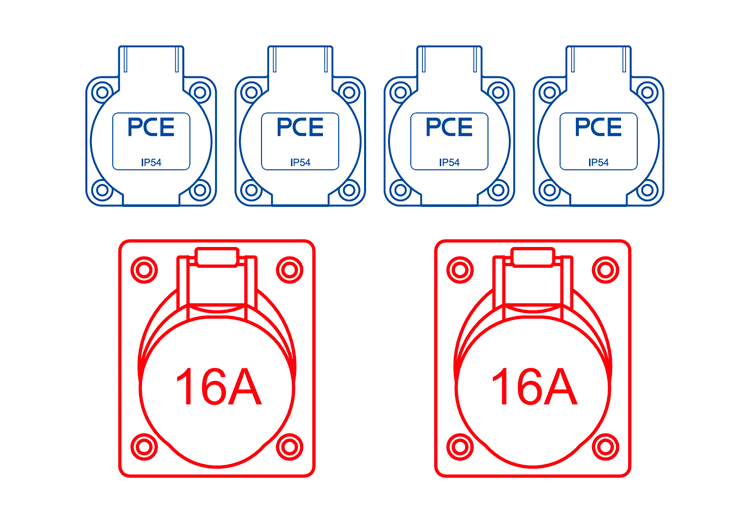 Quadro Distribuição com 2 Tomadas 5Px16A e 4xSchuko IP 44