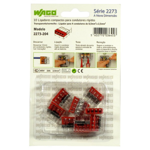 Conjunto 10 Ligadores Wago para 4 Condutores (0,5mm² a 2,5mm²)