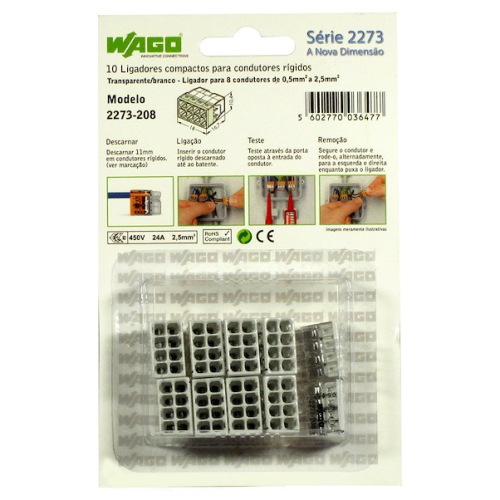 Conjunto 10 Ligadores Wago para 8 Condutores (0,5mm² a 2,5mm²)