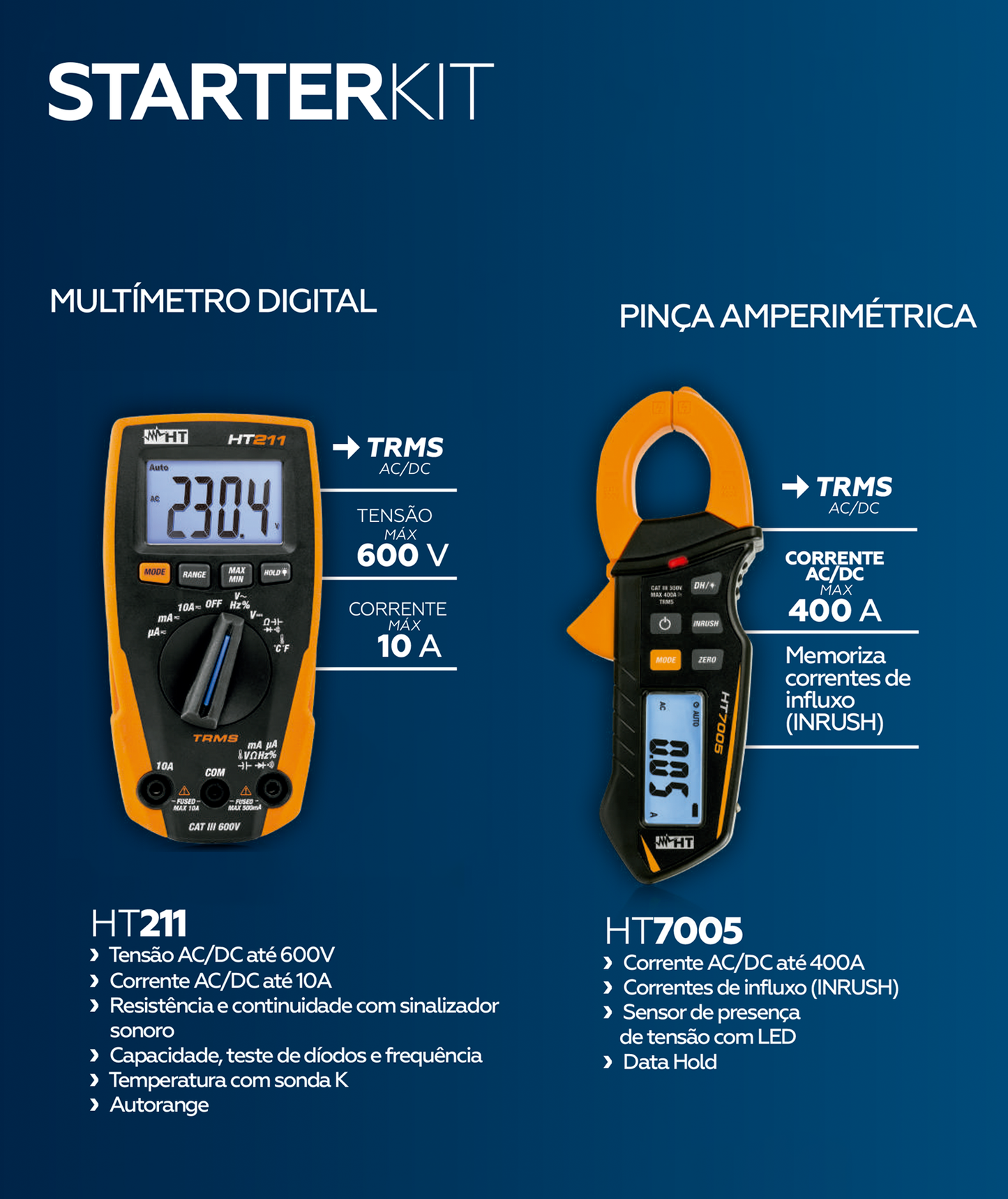 StarterKIT: Multímetro HT211 + Pinça Amperimétrica HT7005