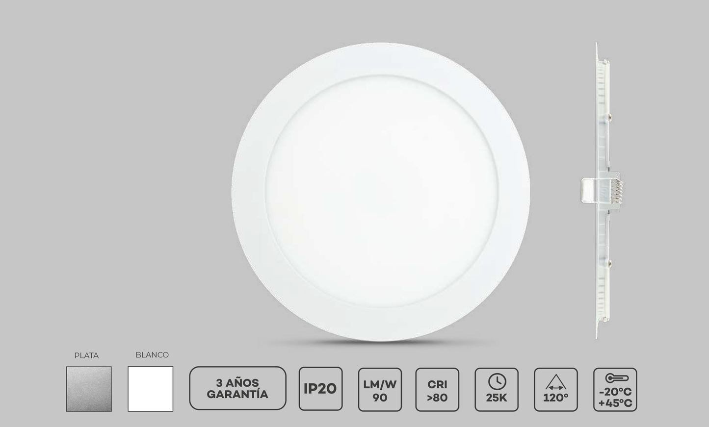Downlight Encastrar LED Dogma Redondo Prateado 12W 1080LM (3000K/4000K/6000K)