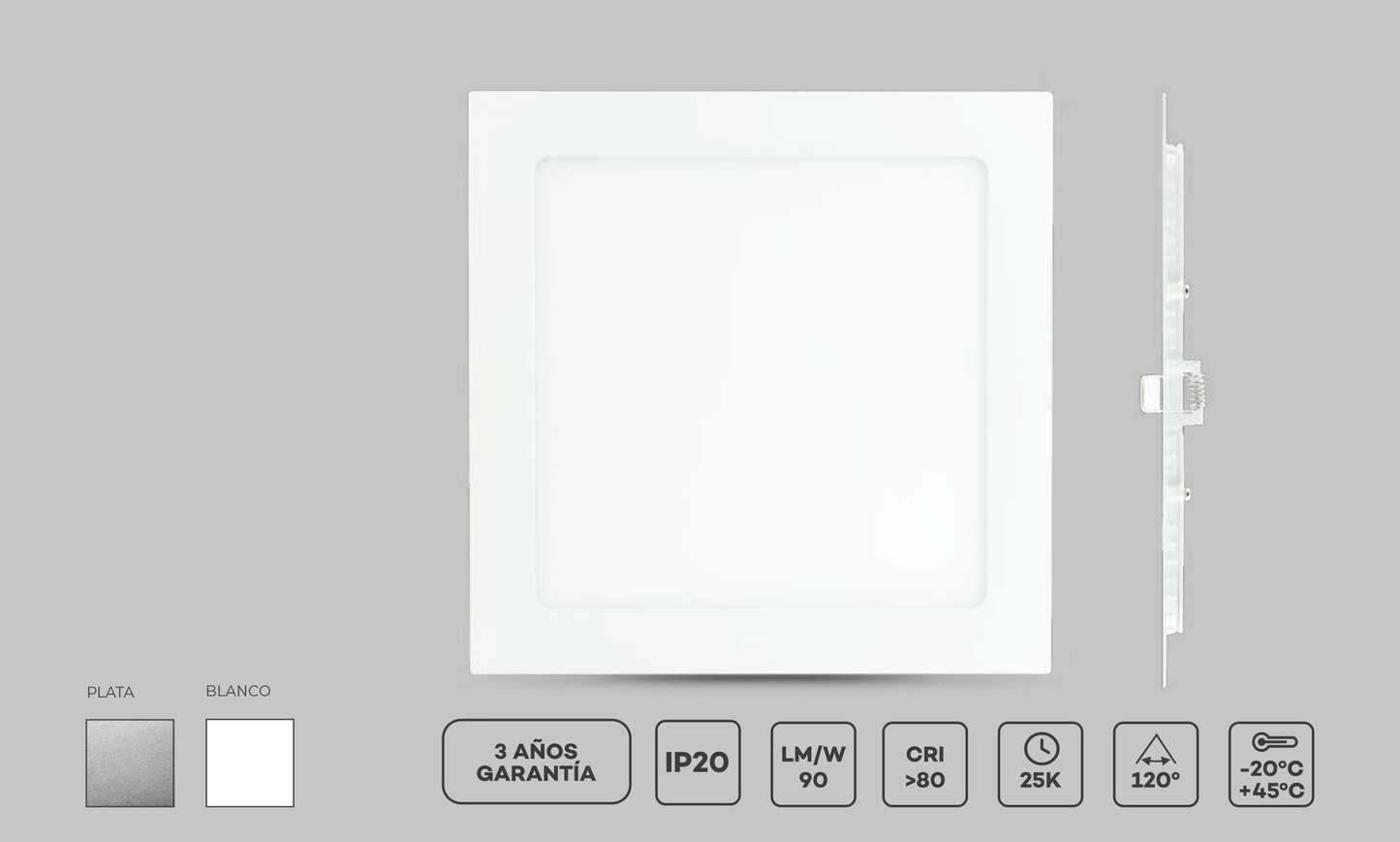 Downlight Encastrar LED Dogma Quadrado Prateado 3W 270LM (3000K/4000K/6000K)