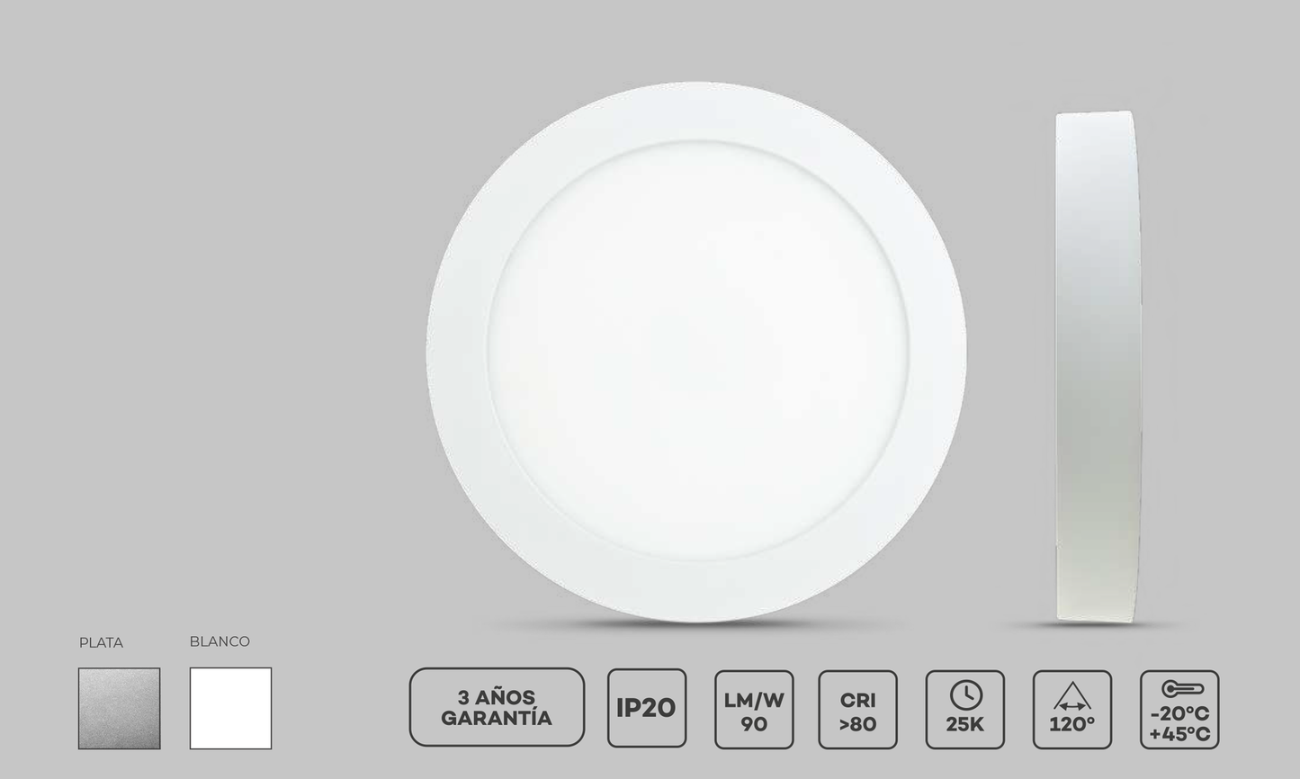 Downlight Saliente LED Dogma Redondo Prateado 24W 2160LM (3000K/4000K/6000K)
