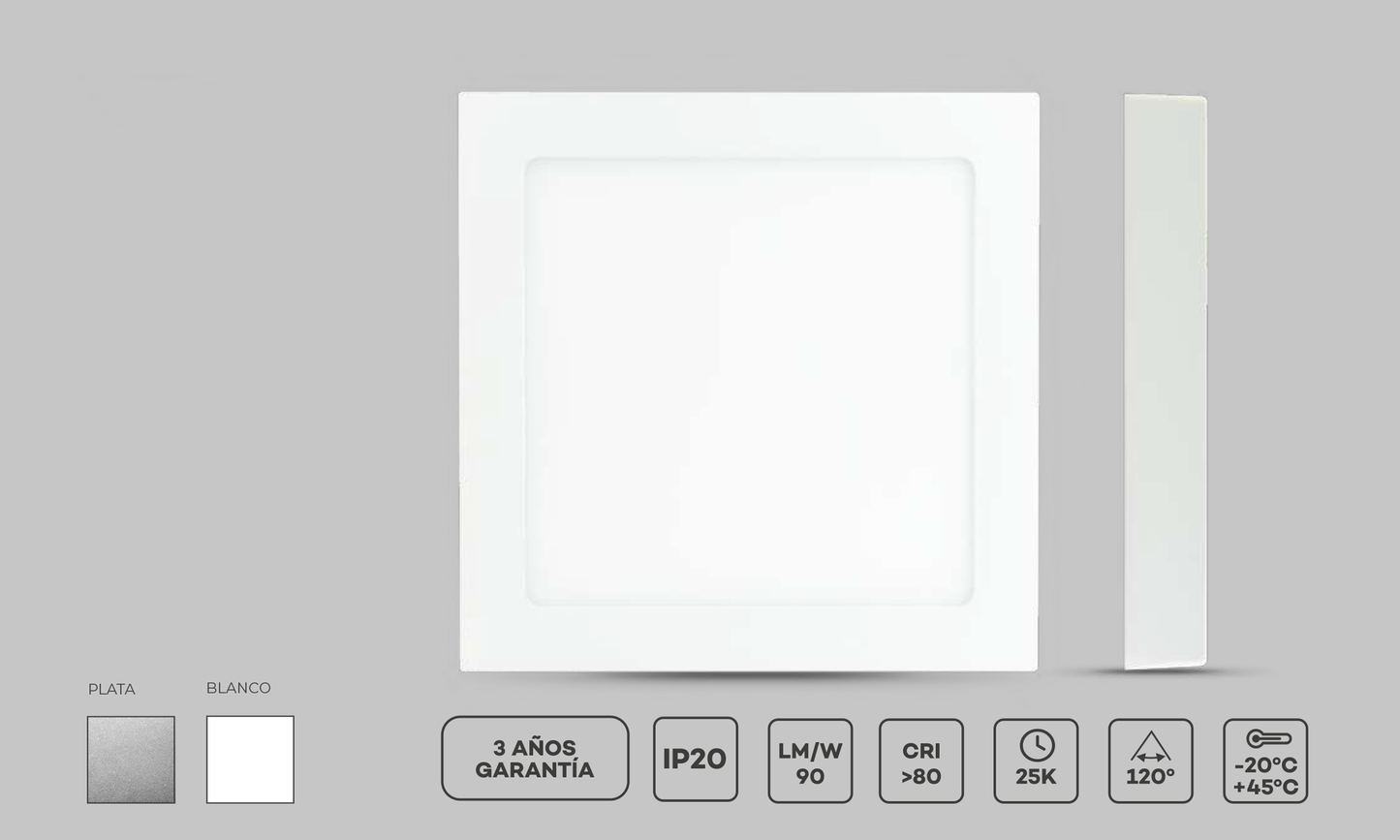 Downlight Saliente LED Dogma Quadrado Prateado 18W 1620LM (3000K/4000K/6000K)