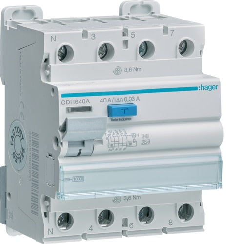 Interruptor Diferencial 3P+N 40A 30mA Tipo HI 4 Módulos