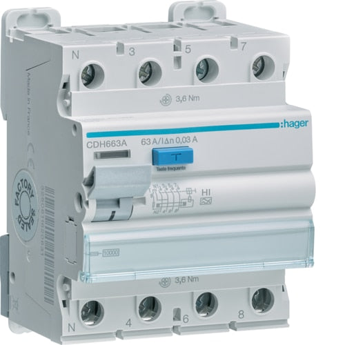 Interruptor Diferencial 3P+N 63A 30mA Tipo HI 4 Módulos