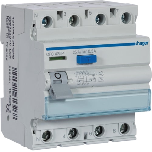 Interruptor Diferencial 4P 25A 300mA Tipo AC 4 Módulos