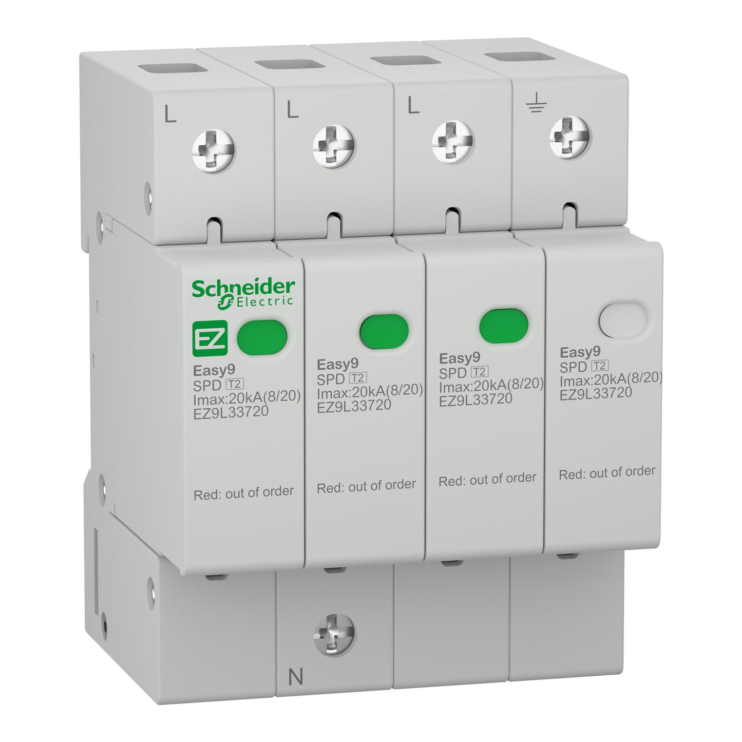 Descarregador Sobretensões Tipo 2 3P+N 20KA 400V Easy9