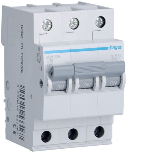 Disjuntor 3P 16A C 3kA 3 Módulos