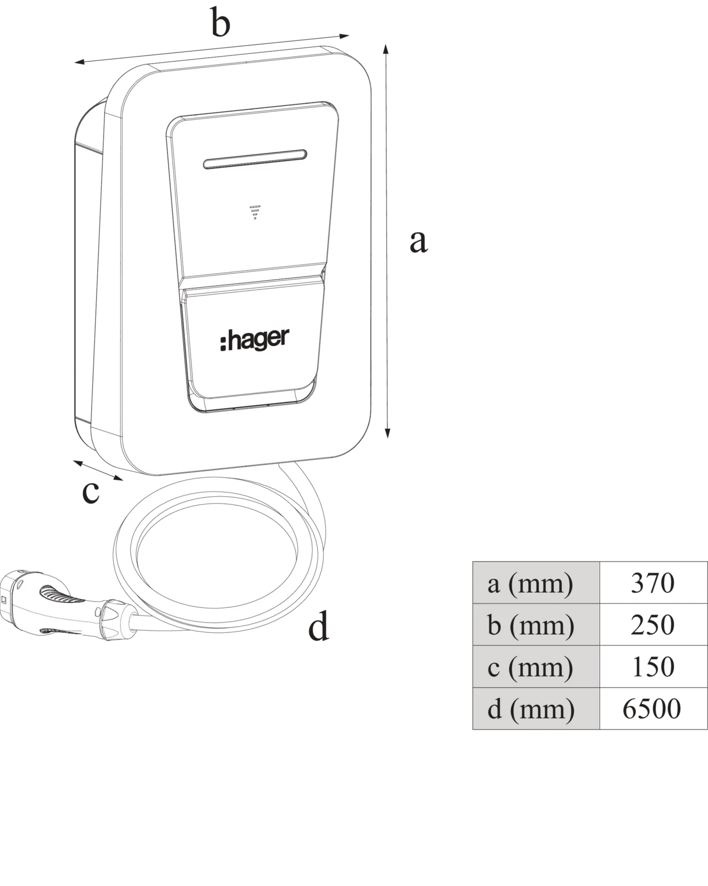 Carregador VE Witty One Hager 11kW 3F+N com Cabo T2 6,5m