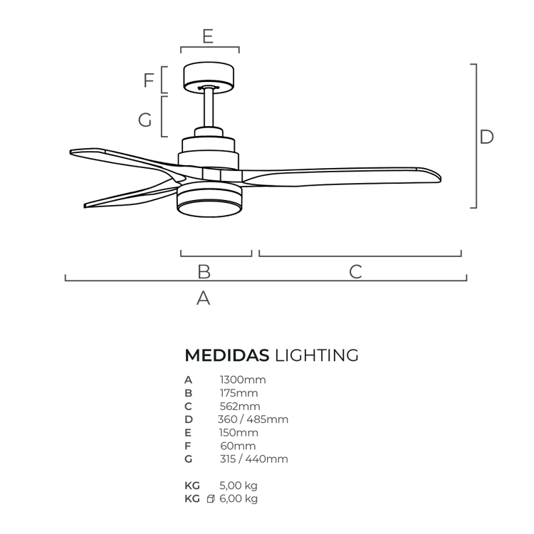 Ventilador LED Poniente 18W 2190LM & CCT ajustável (Branco/Preto)