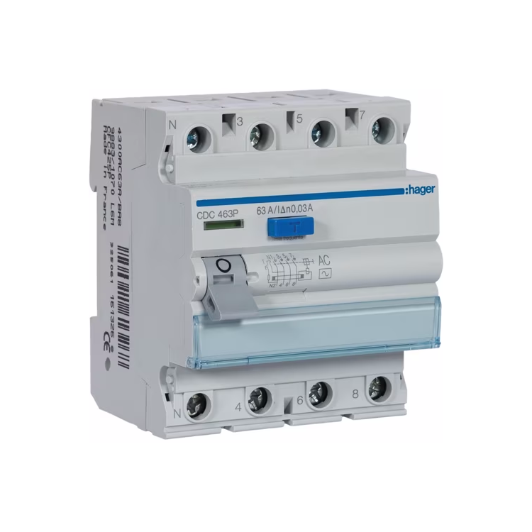 Interruptor Diferencial 4P 63A 30mA Tipo AC 4 Módulos