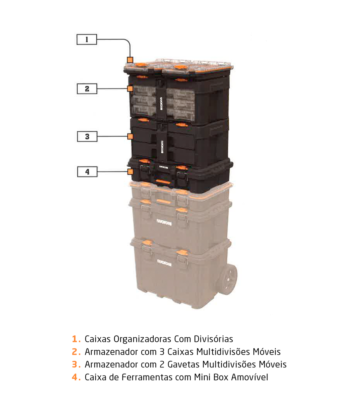 Caixa de Ferramentas XL Worx com Base Amovível Multifunções