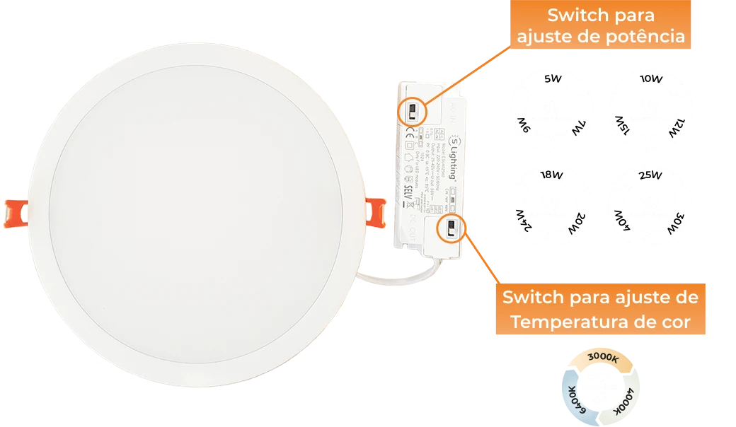 Downlight LED Redondo Encastre Branco 5/7/9W & CCT ajustável