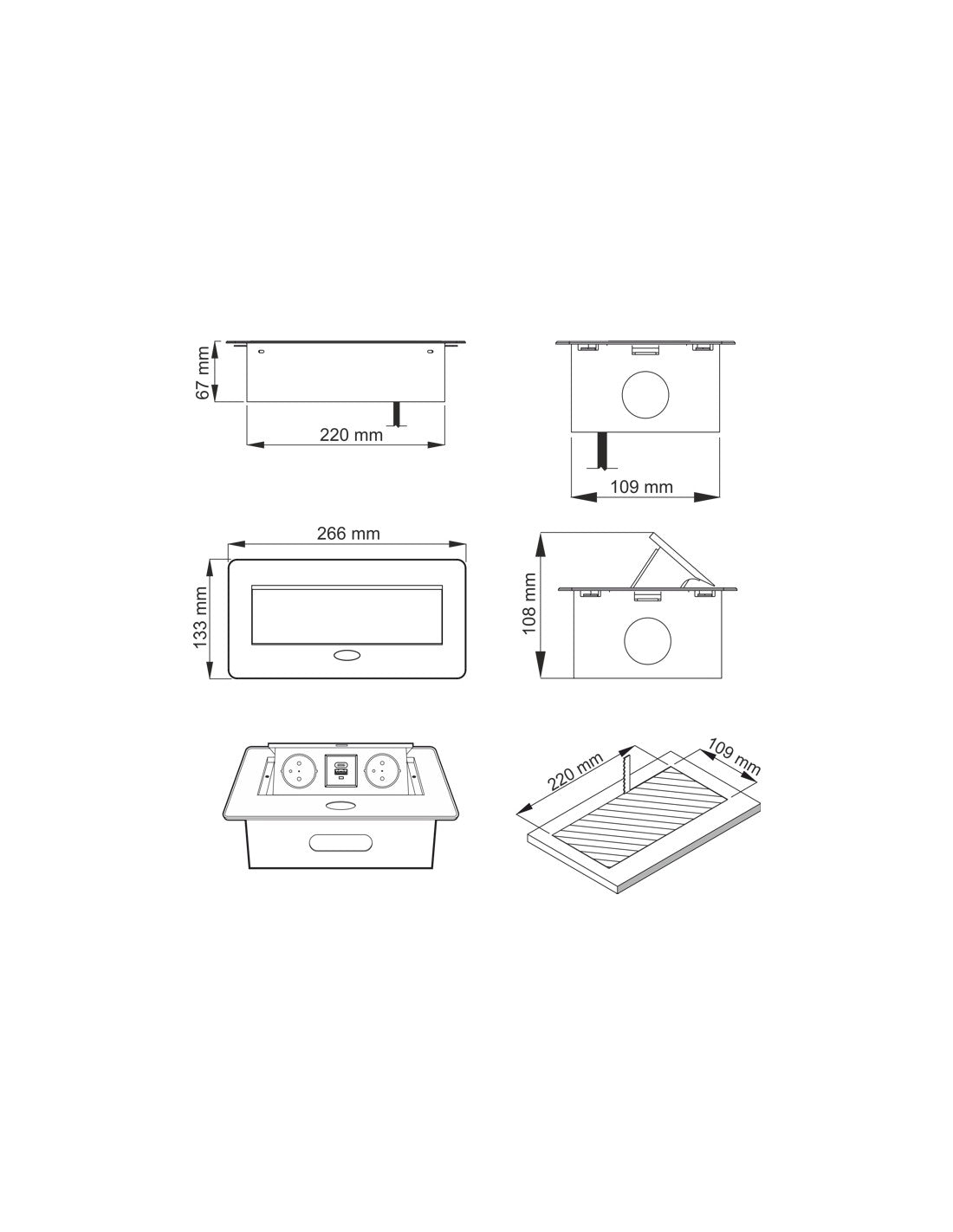 Kombi Box USB com Cabo 3m Preto