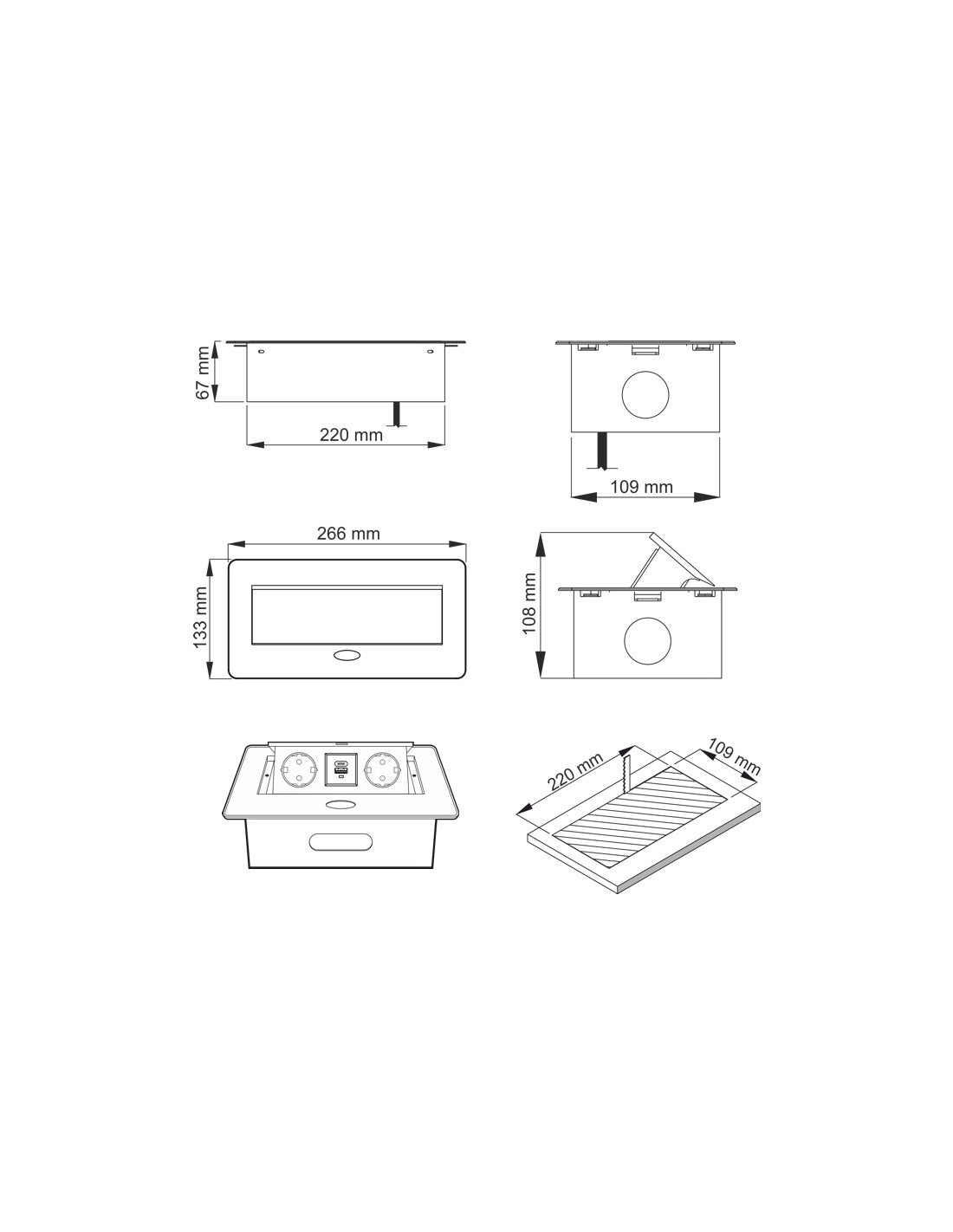 Kombi Box USB com Cabo 3m Alumínio