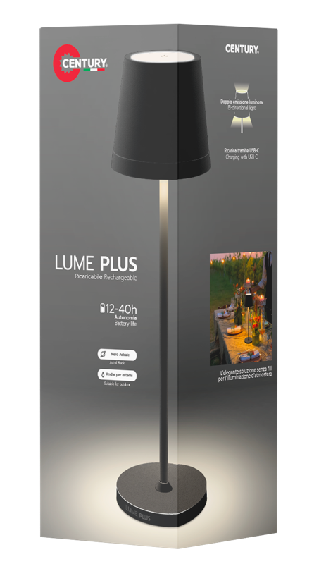 Lume Plus | Candeeiro de Mesa sem Fios LED 2,2W 190lm 2700K Preto