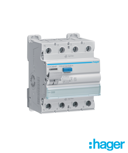 Interruptor Diferencial 4P 100A 30mA Tipo AC 4 Módulos