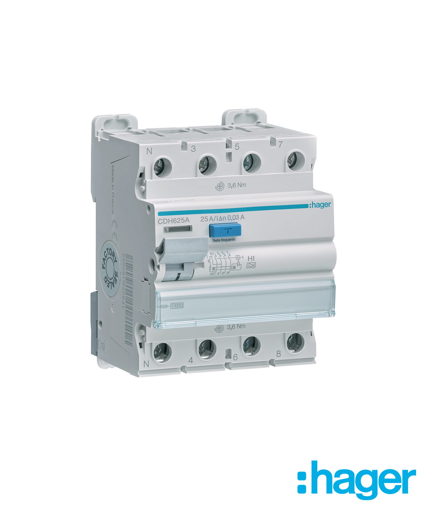 Interruptor Diferencial 3P+N 25A 30mA Tipo A HI 4 Módulos