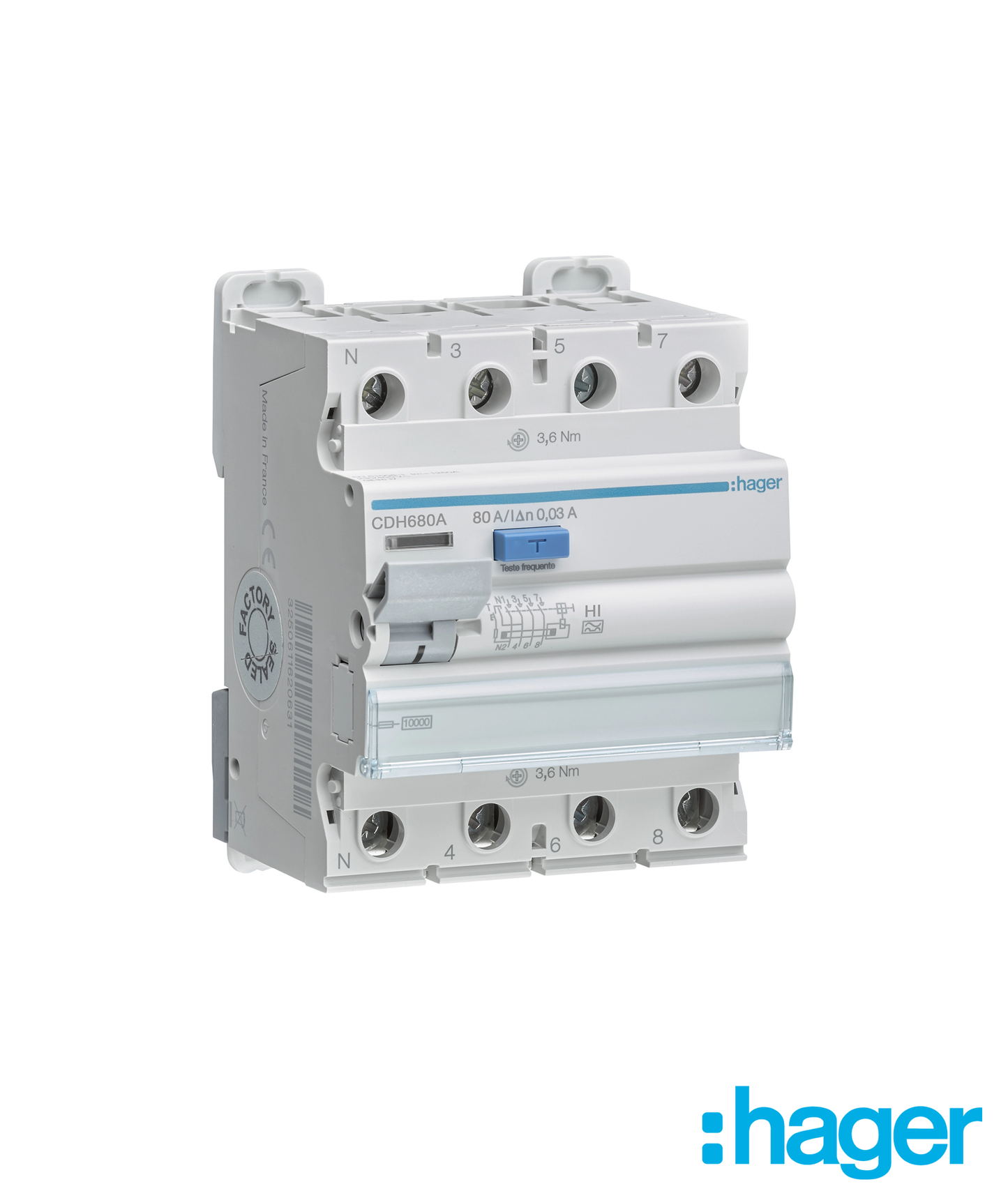 Interruptor Diferencial 3P+N 80A 30mA Tipo A HI 4 Módulos