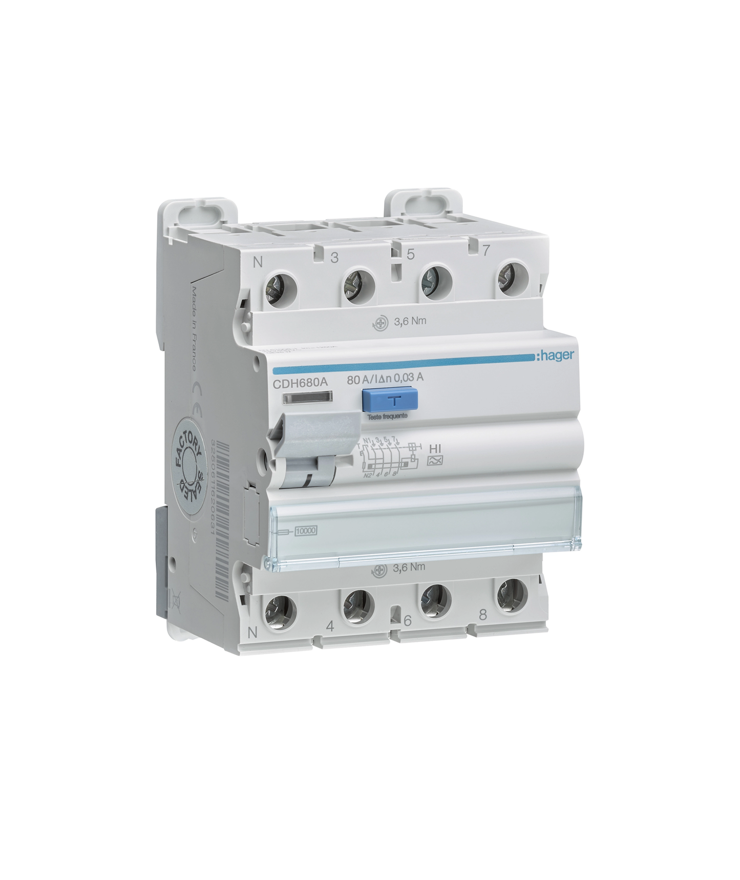 Interruptor Diferencial 3P+N 80A 30mA Tipo A HI 4 Módulos