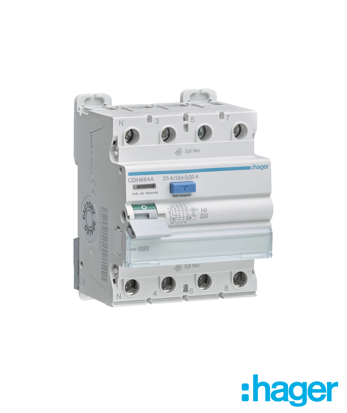 Interruptor Diferencial 3P+N 100A 30mA Tipo A HI 4 Módulos