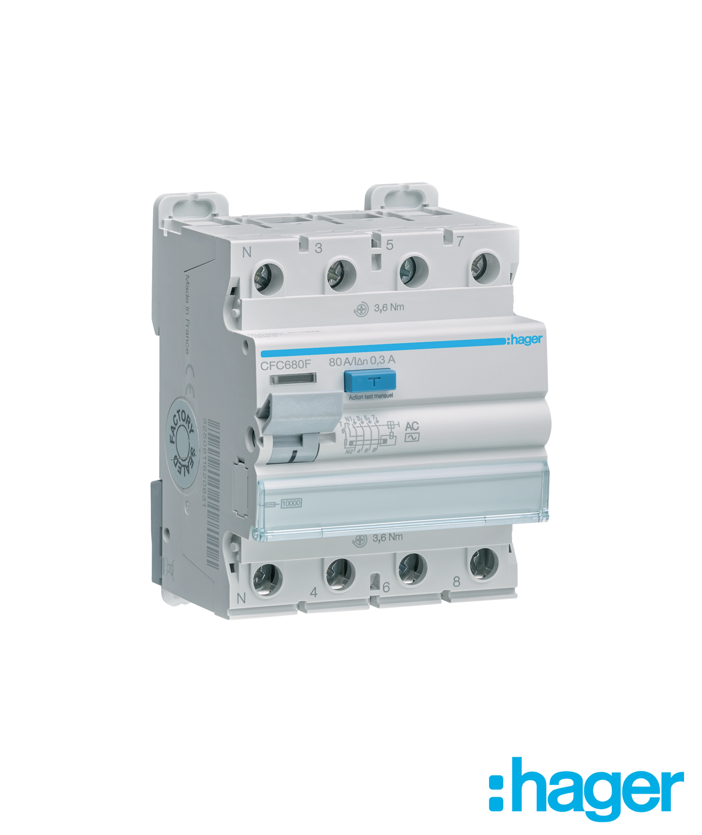 Interruptor Diferencial 4P 80A 300mA Tipo AC 4 Módulos