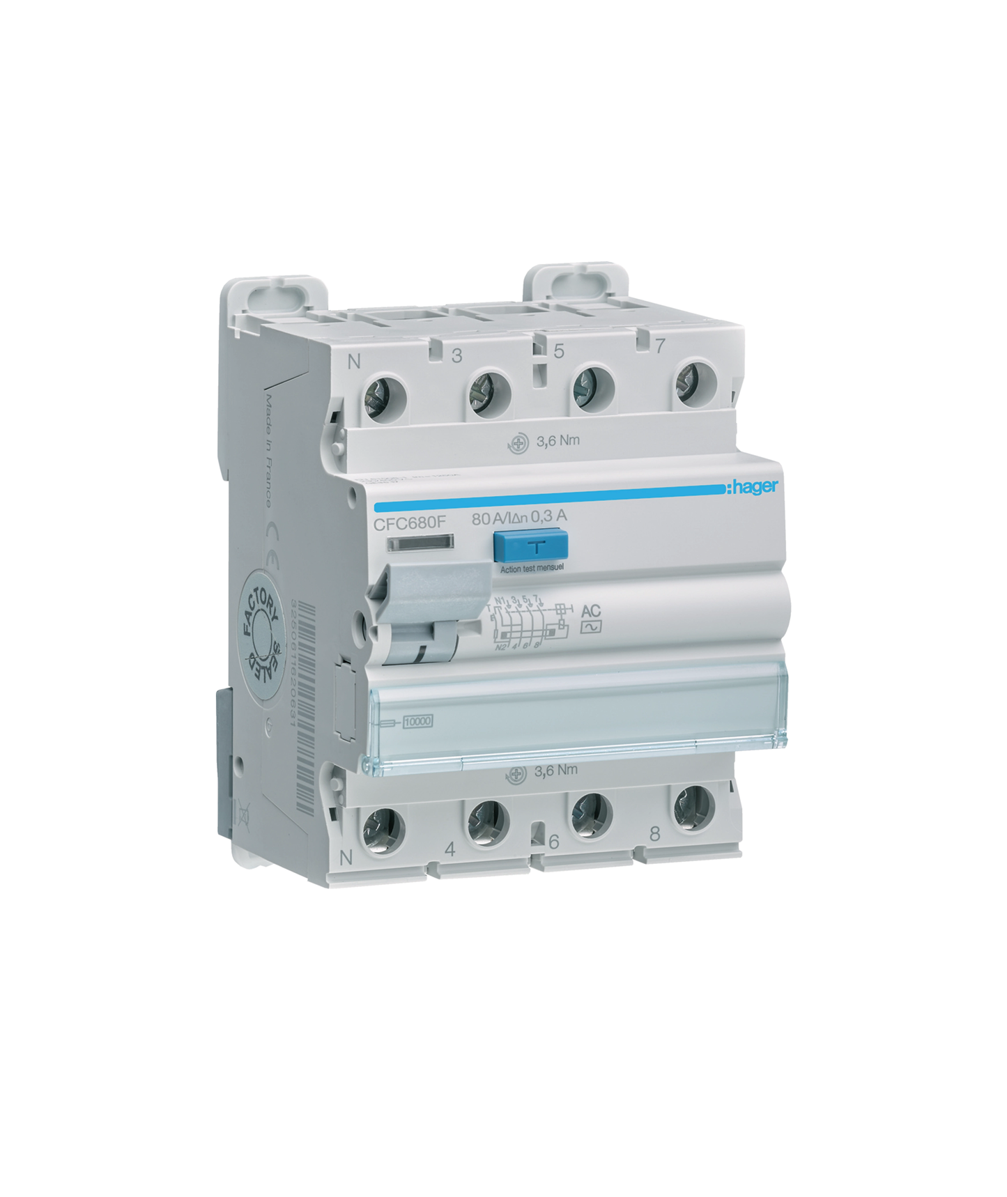 Interruptor Diferencial 4P 80A 300mA Tipo AC 4 Módulos