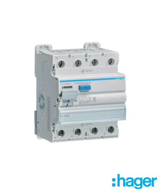 Interruptor Diferencial 4P 100A 300mA Tipo AC 4 Módulos