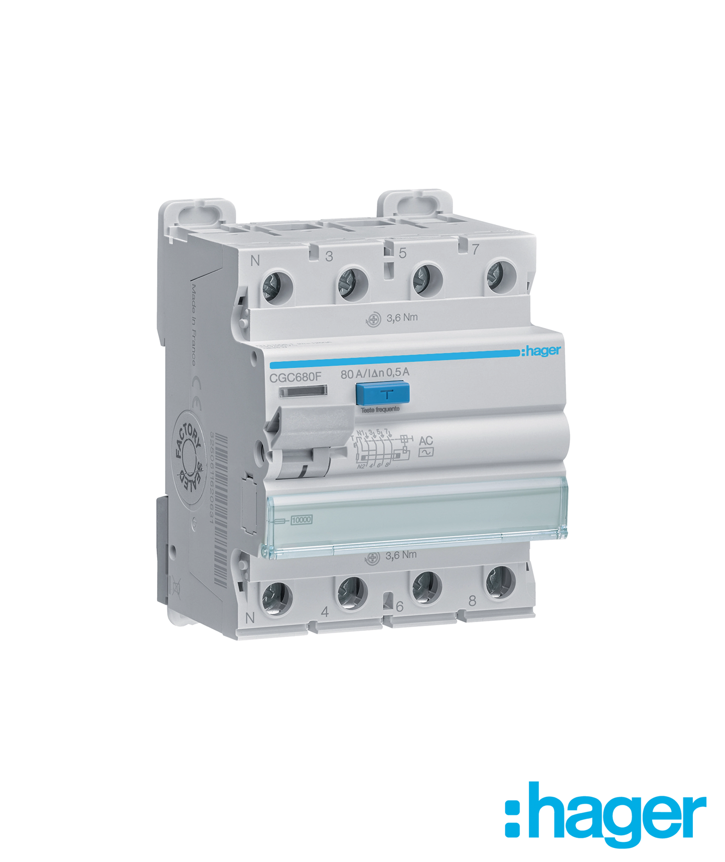 Interruptor Diferencial 4P 80A 500mA Tipo AC 4 Módulos