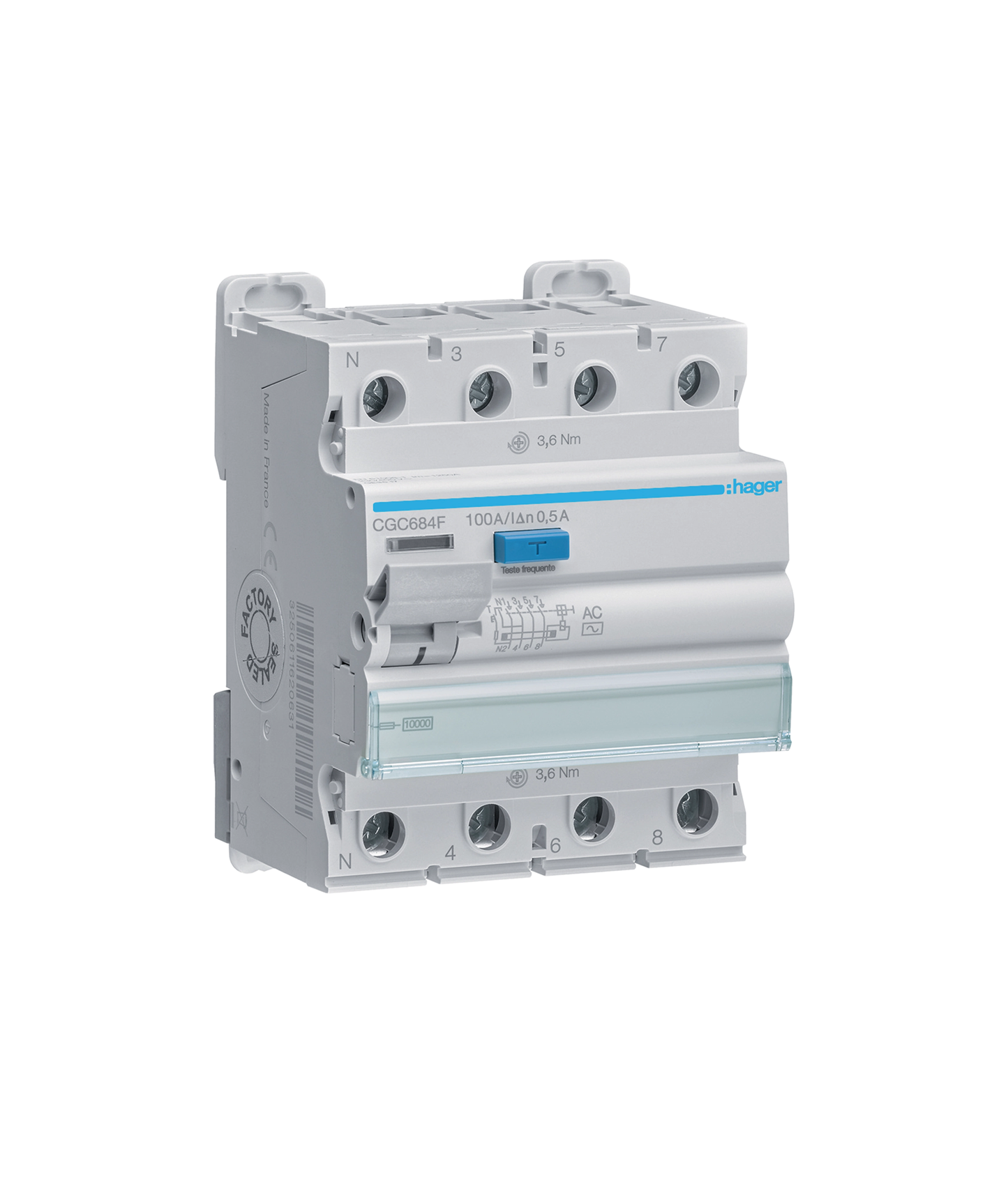 Interruptor Diferencial 4P 100A 500mA Tipo AC 4 Módulos