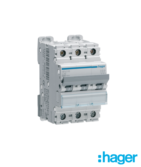 Disjuntor 3P 16A C 6/10kA 3 Módulos