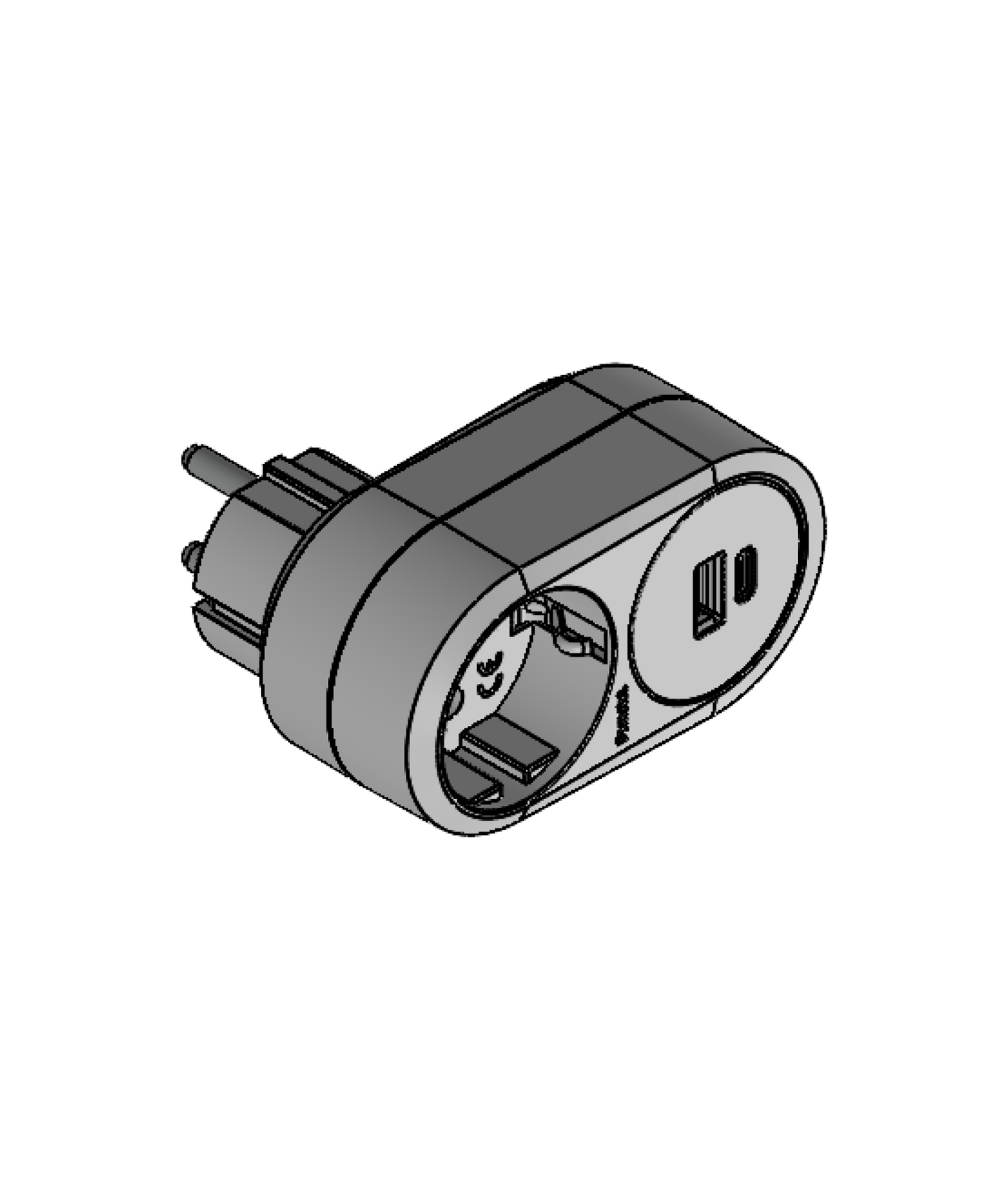 Tomada 2P 16A com USB Tipo A + USB Tipo C