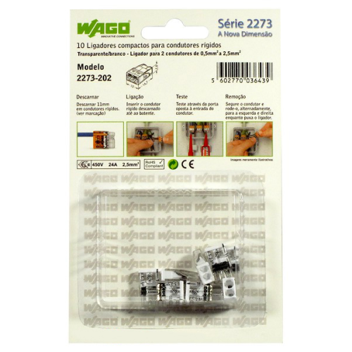 Conjunto 10 Ligadores Wago para 2 Condutores (0,5mm² a 2,5mm²)