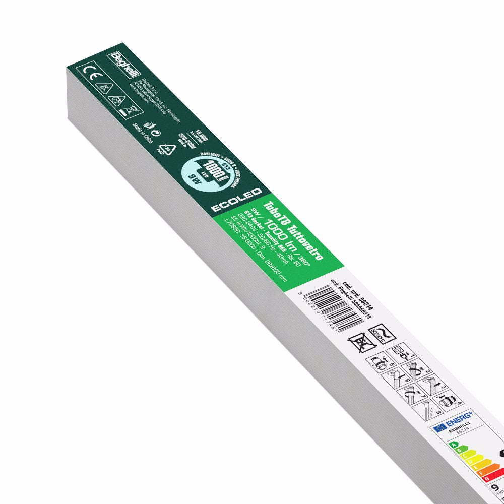 G13 Tubo T8 TuttoVetro Eco LED Premium 600MM 9W (4000K/6500K)