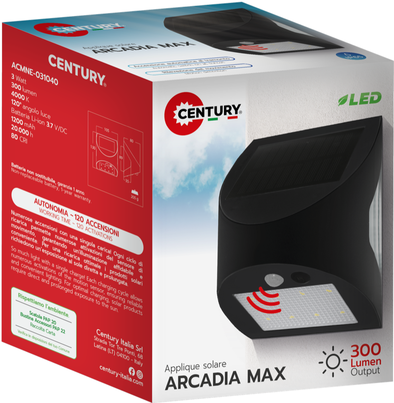 Aplique Solar Arcadia Max 3W 300lm 4000K