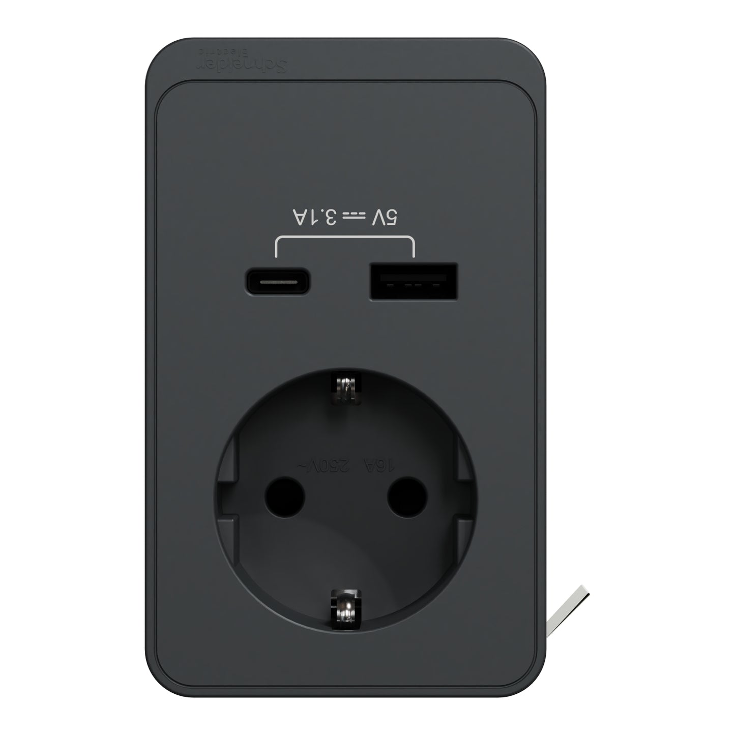 Tomada de Mesa Schuko + 2xUSB (A e C) Preta