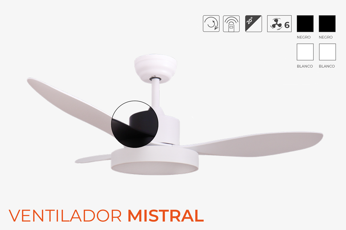 Ventilador LED Mistral 22W 2680LM & CCT ajustável (Branco/Preto)