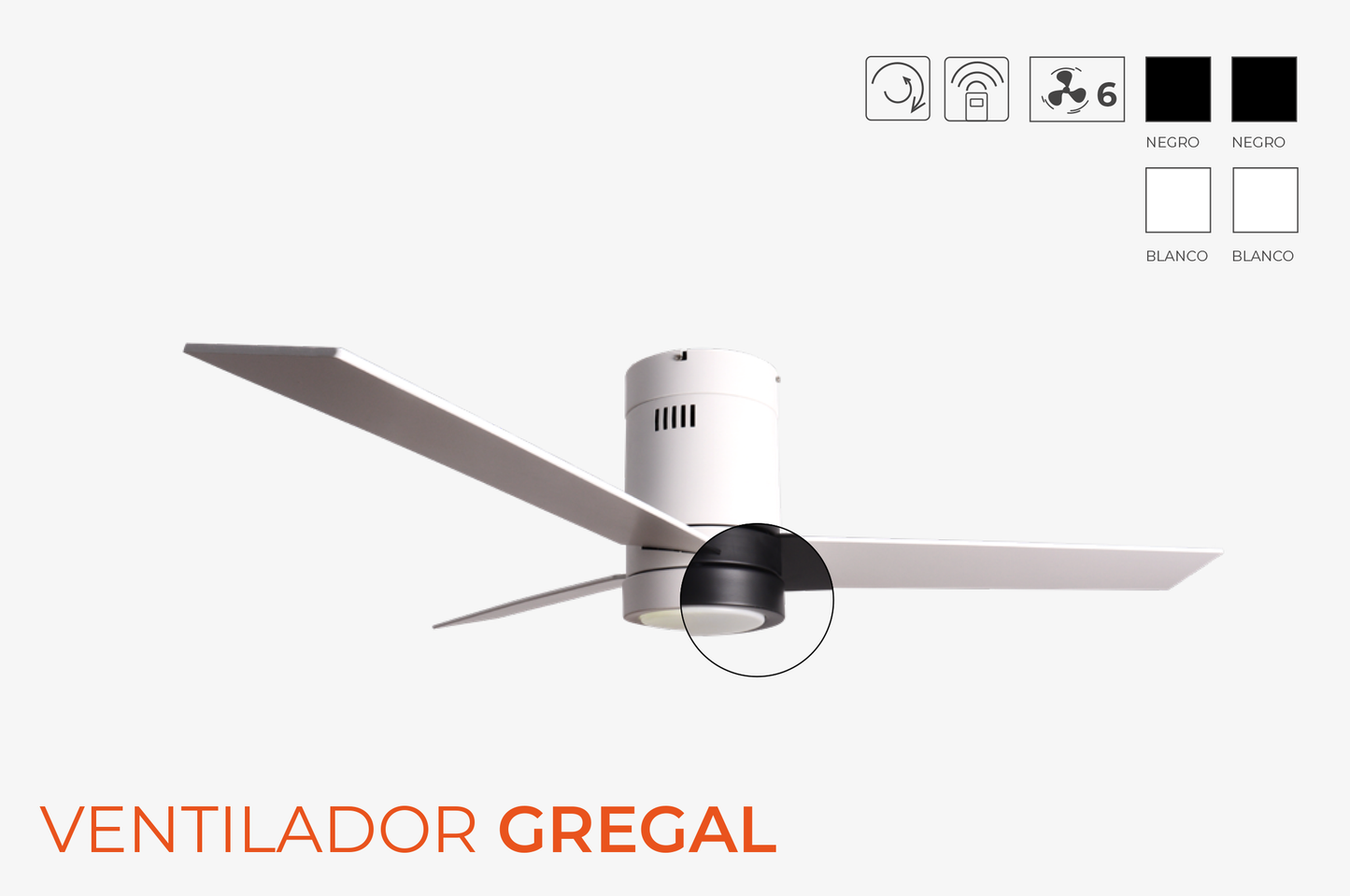 Ventilador LED Gregal 18W 2190LM & CCT ajustável (Branco/Preto)